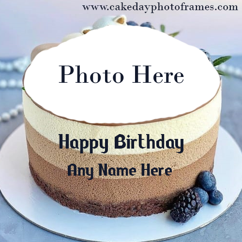 White layered Birthday Cake with Name and Photo Editor | cakedayphotoframes
