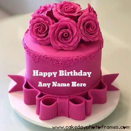 Pink Flower Birthday Cake With Name And Photo Edit Cakedayphotoframes