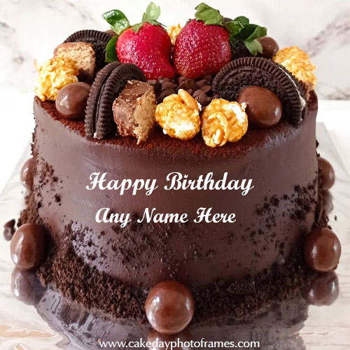 Dark chocolate with oreo birthday cake with name | cakedayphotoframes