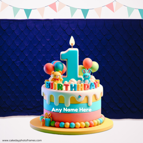 Colorful Round Birthday Cake with Name Free and Customizable