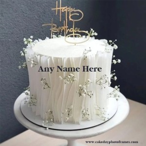 Happy birthday white cake with name editor