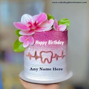 Create Custom Pink Happy Birthday Cakes for Dentists Online